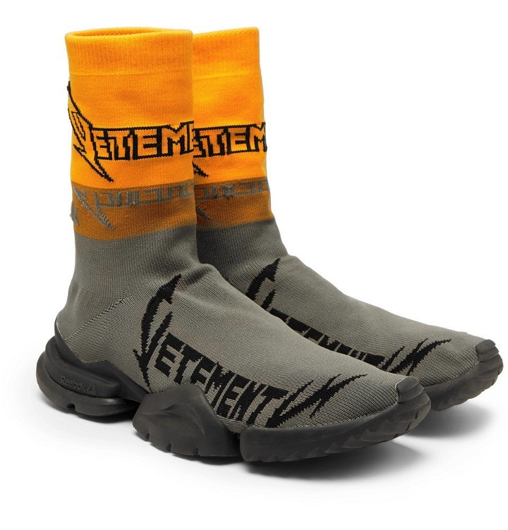 Photo: Vetements - Reebok Sock Pump Logo-Jacquard Stretch-Knit Sneakers - Men - Green