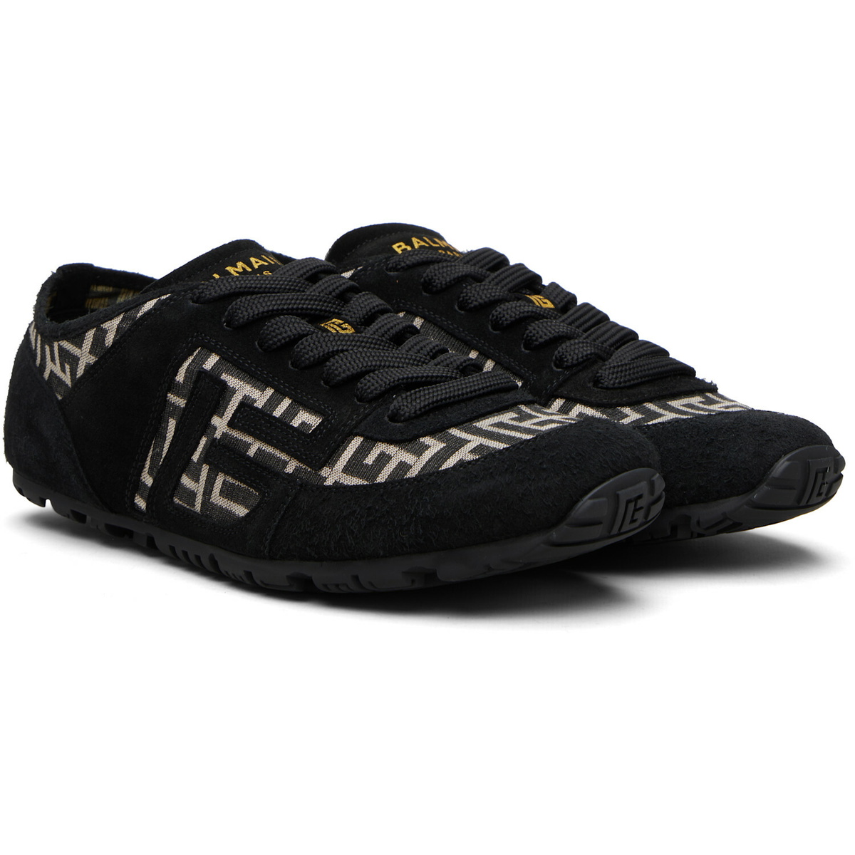 BALMAIN Black Racer 45 Monogram Jacquard Sneakers