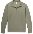 CHAMPION - Logo-Embroidered Fleece-Back Cotton-Blend Jersey Half-Zip Sweatshirt - Green