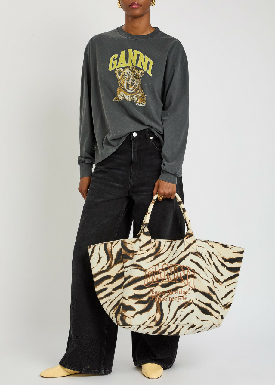 Ganni Printed Xxl Shopper Canvas Tote bag - Cream - One Size