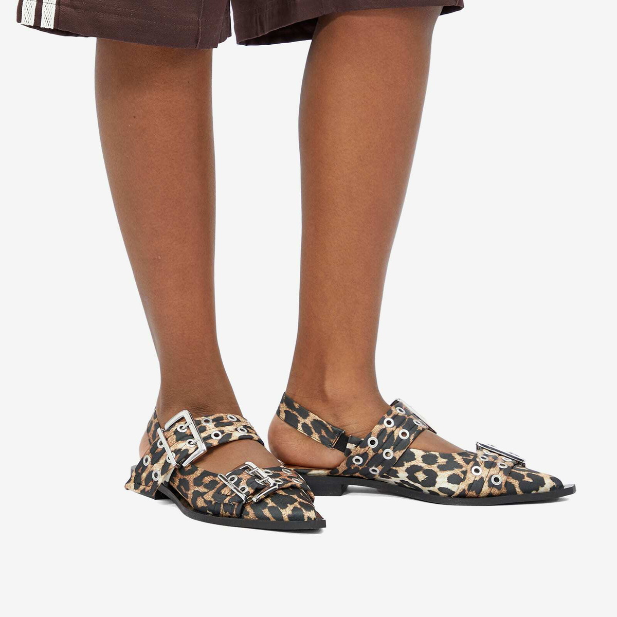 VIP【関税送料無料】希少 GANNI LEOPARD PRINT BALLETS Leopard Leopard Satin Feminine Buckle Ballerinas | GANNI US