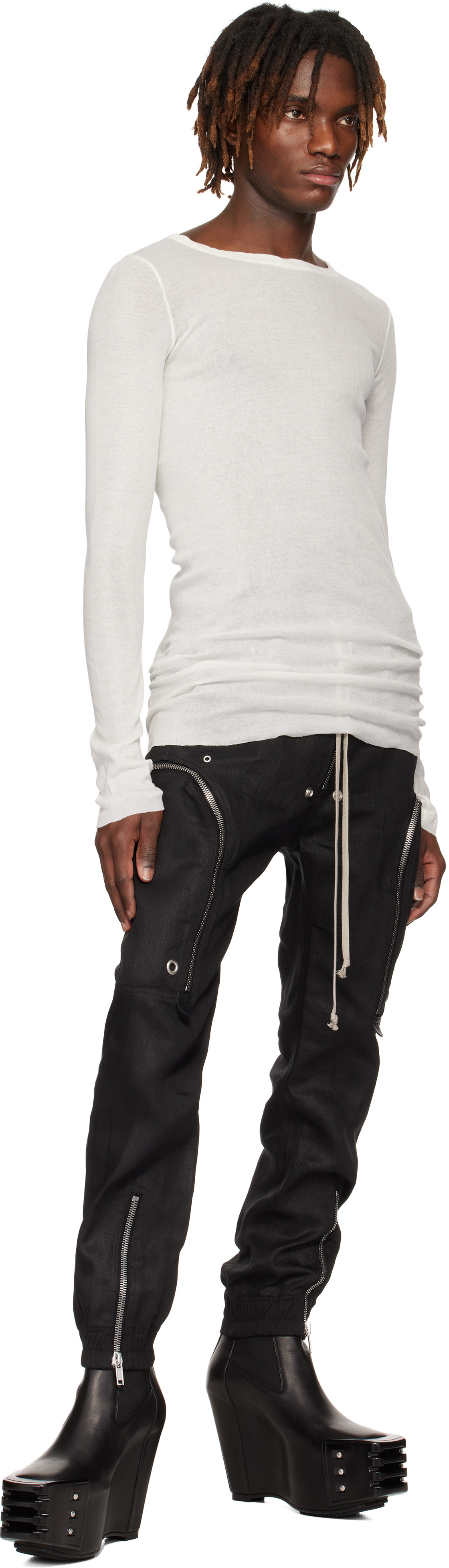 Rick Owens White Hollywood Rib LS T-shirt Rick Owens