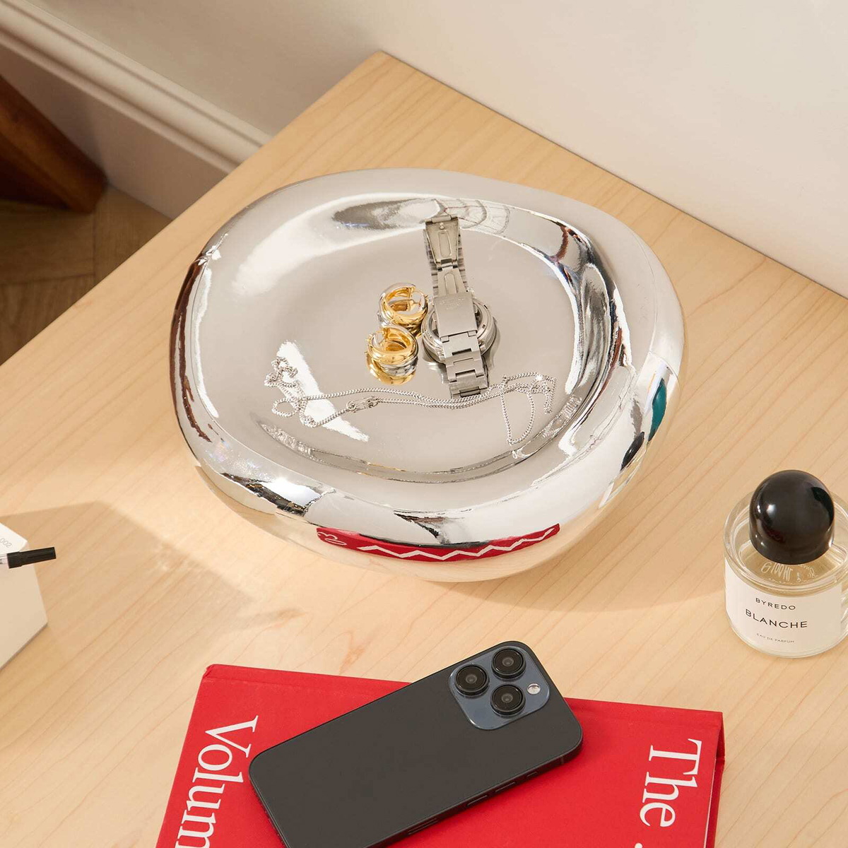 HKliving Gleam Glass Bowl in Chrome 