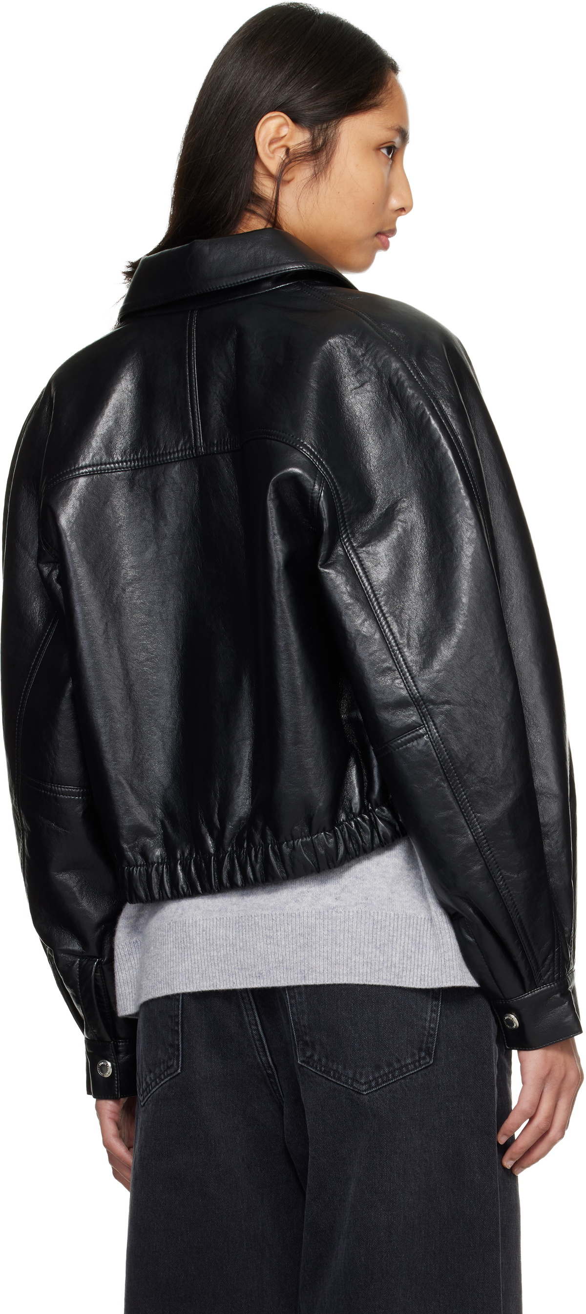 AGOLDE Black Dixon Recycled Leather Bomber Jacket