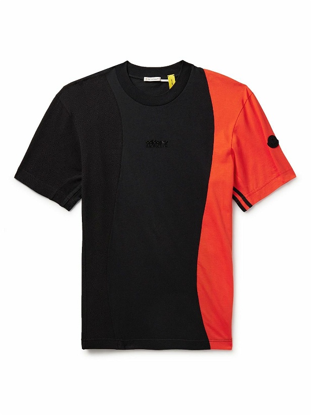 Photo: Moncler Genius - adidas Originals Logo-Appliquéd Panelled Cotton-Piqué and Jersey T-Shirt - Black