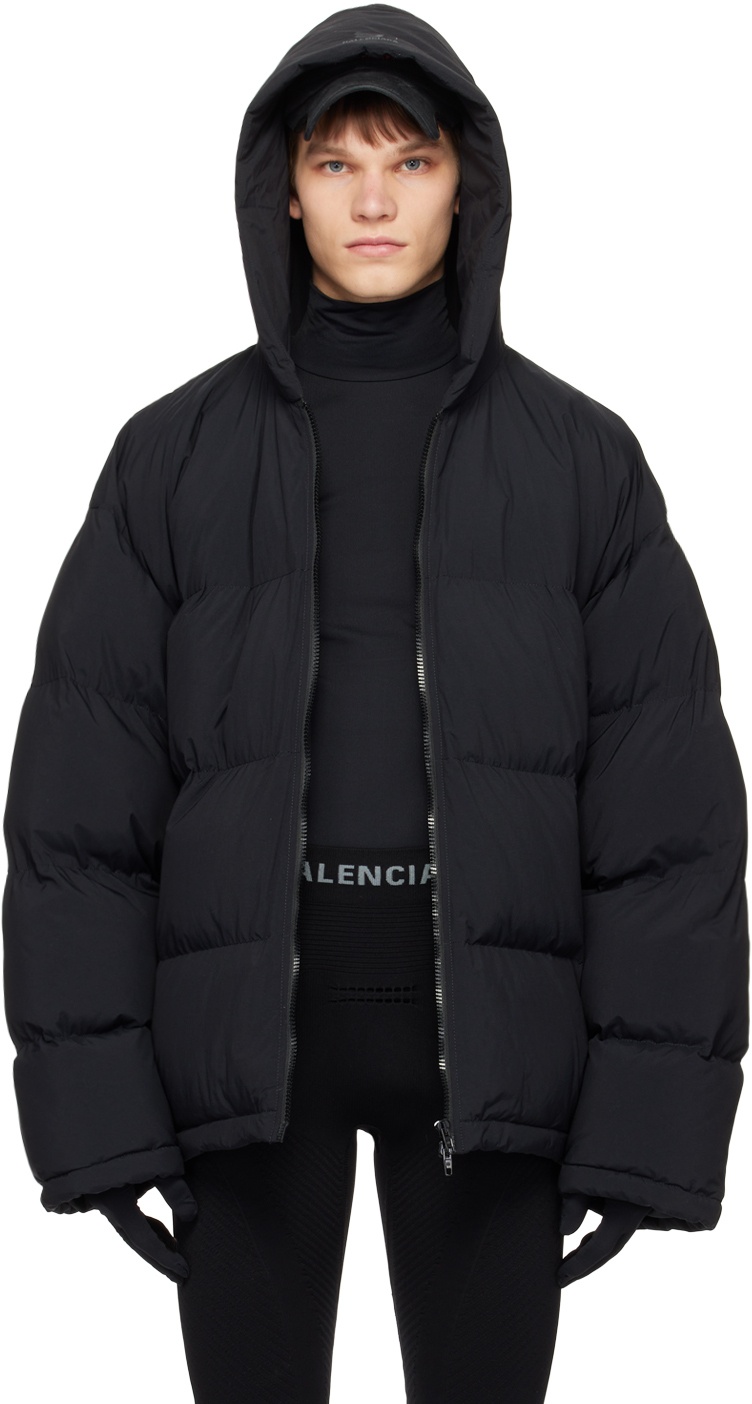 Balenciaga Black Sporty B Hooded Puffer Jacket Balenciaga