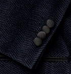 Etro - Navy Slim-Fit Satin-Trimmed Herringbone Cotton-Blend Velvet Tuxedo Jacket - Blue