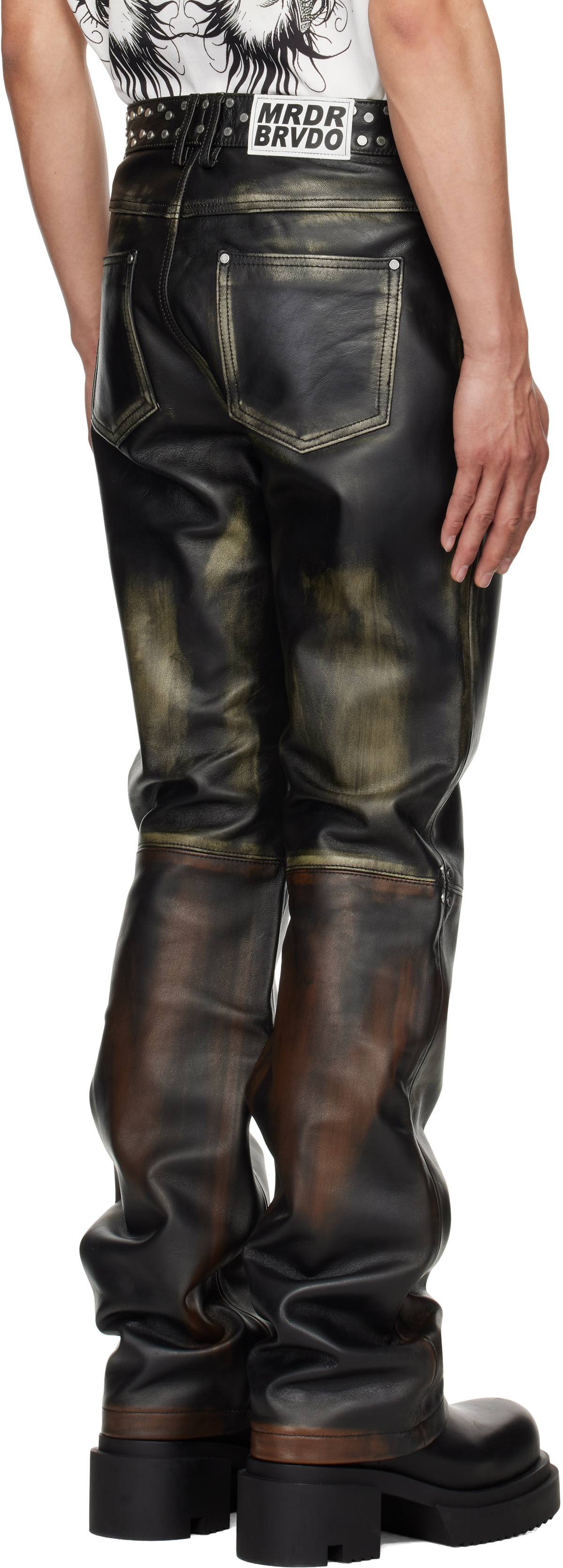 Who Decides War Black Ombre Studded Leather Pants