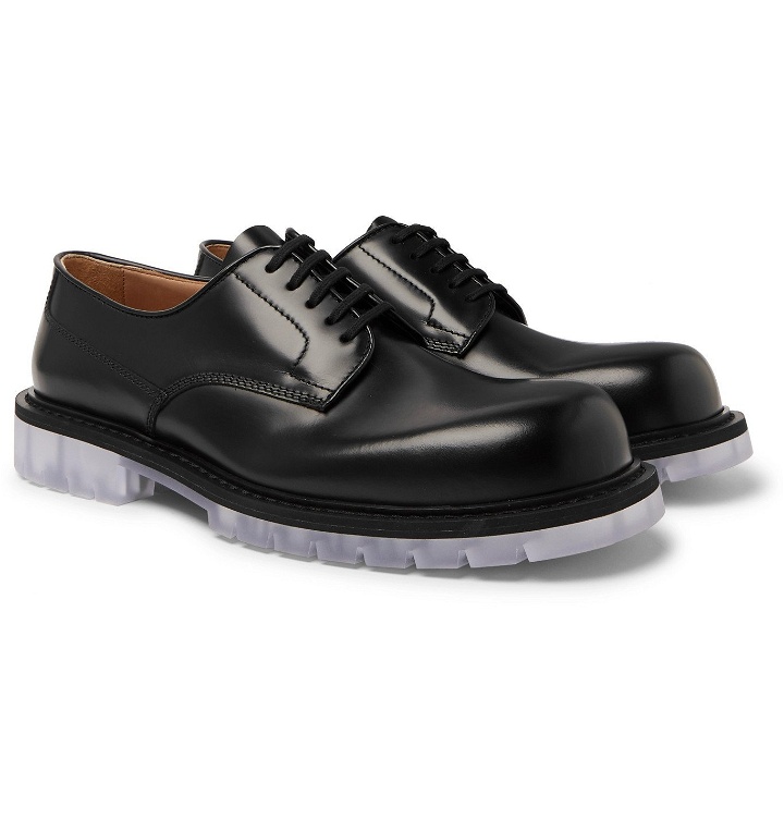 Photo: Bottega Veneta - Clear Sole Polished-Leather Derby Shoes - Black