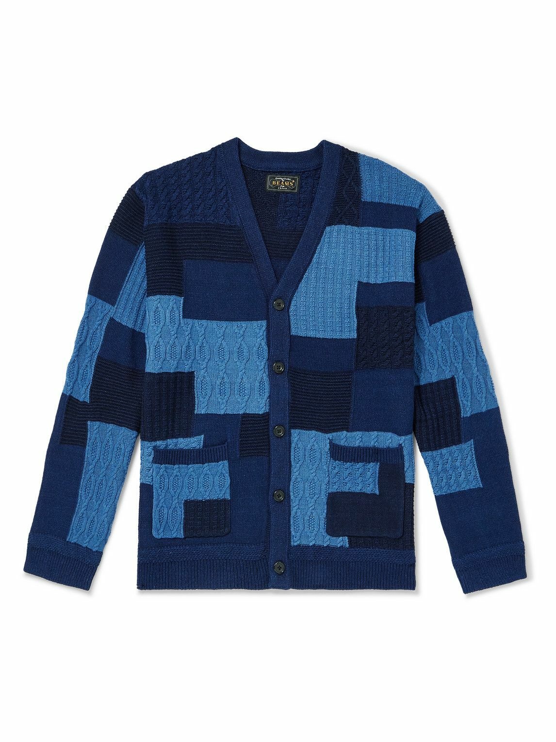 Beams Plus - Patchwork Knitted Cotton Cardigan - Blue Beams Plus