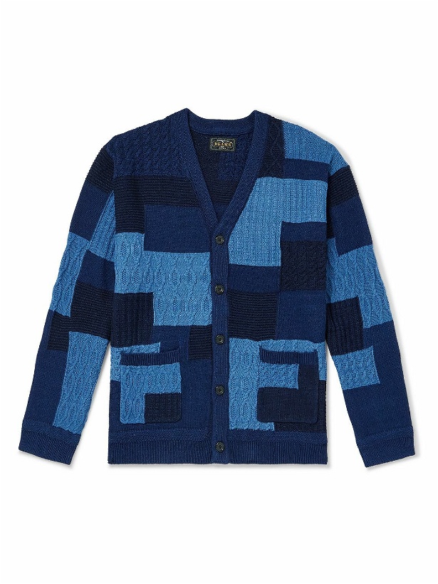 Photo: Beams Plus - Patchwork Knitted Cotton Cardigan - Blue