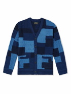 Beams Plus - Patchwork Knitted Cotton Cardigan - Blue