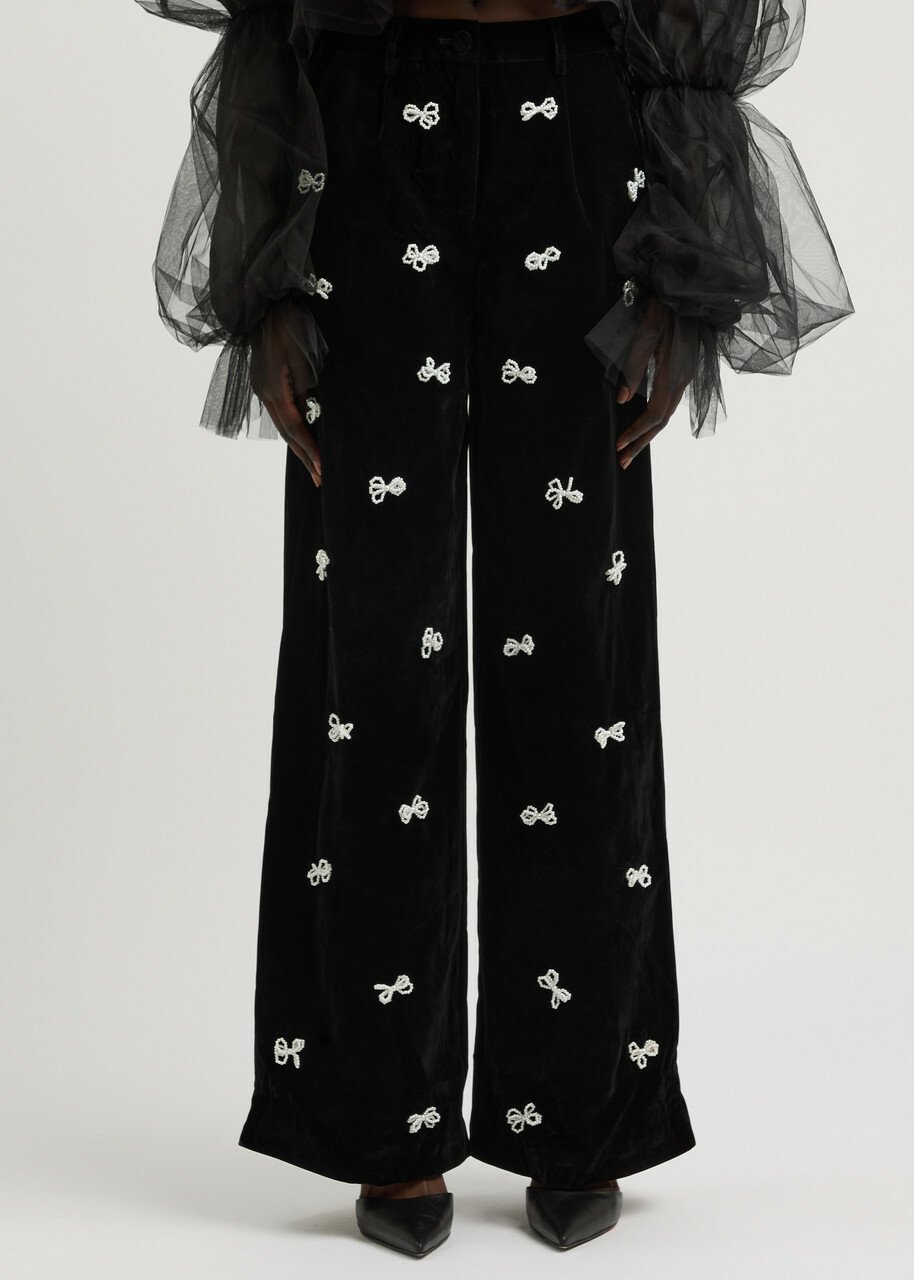 Sister Jane Invitation Embellished Velvet Trousers Black