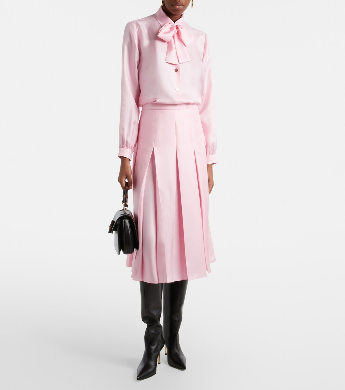 Gucci Pleated silk twill midi skirt