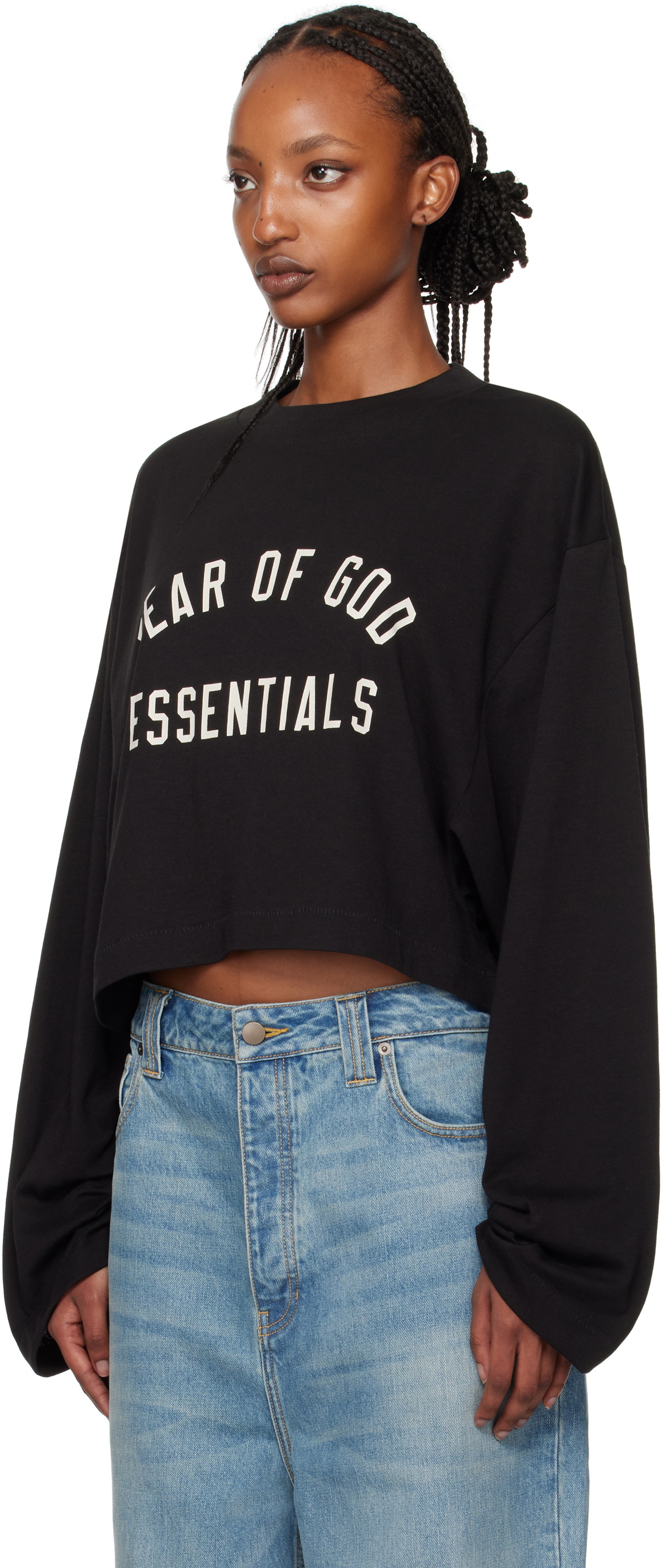 Fear of God ESSENTIALS Black Tri-Blend Cropped Long Sleeve T-shirt