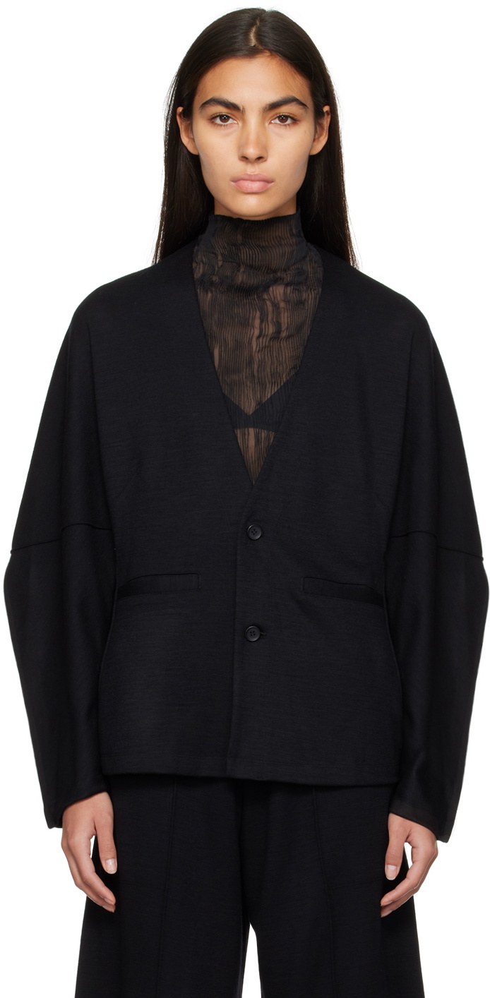 ISSEY MIYAKE Black Tucked Cardigan Issey Miyake Men