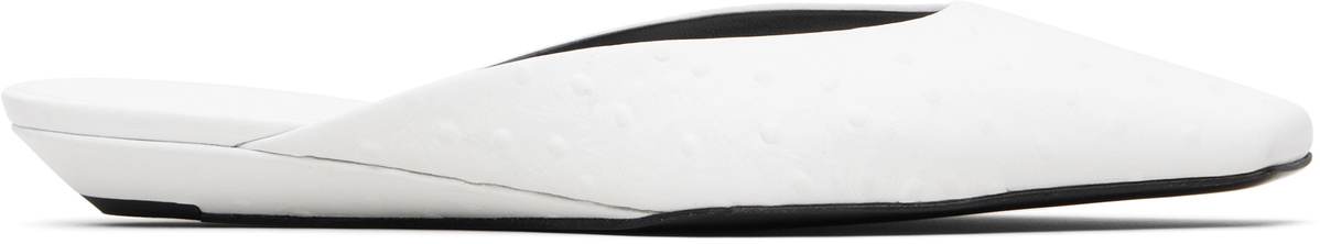 Loulou de Saison White Alix Ostrich-Effect Leather Mule Flats