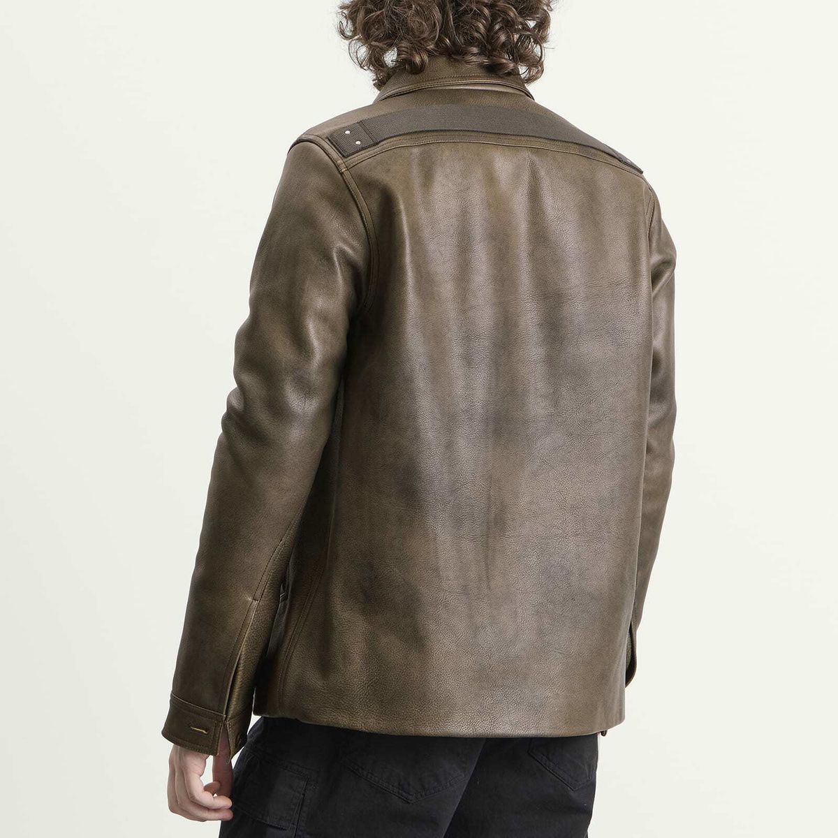 Rick Owens Men's Buttoned Leather Brad Jacket in Washed Black