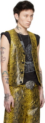 LU'U DAN Black & Yellow 'Year of the Snake' Embossed Leather Vest