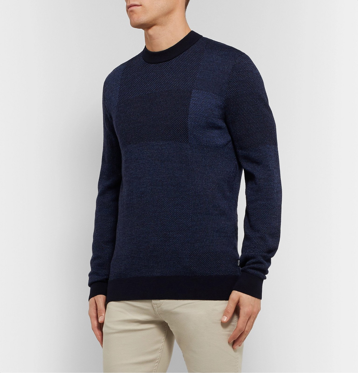 BOSS - Patchwork-effect sweater in virgin wool