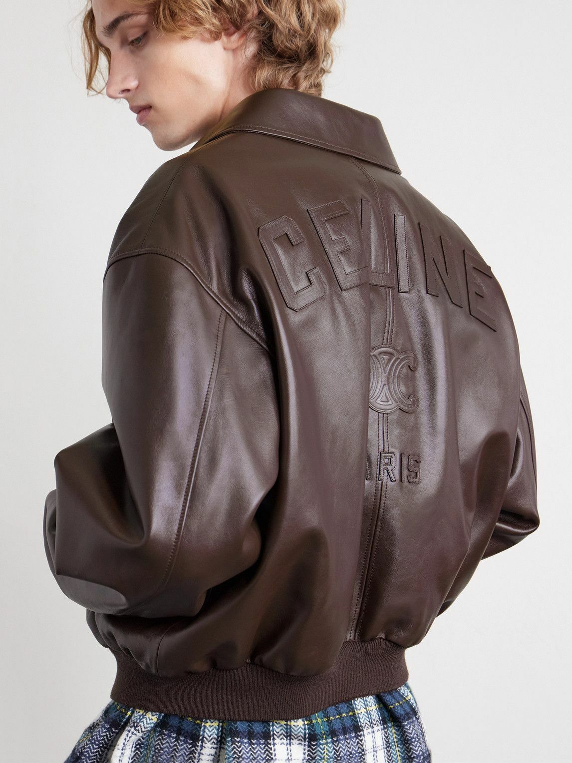 CELINE - Leather Blouson Jacket - Brown