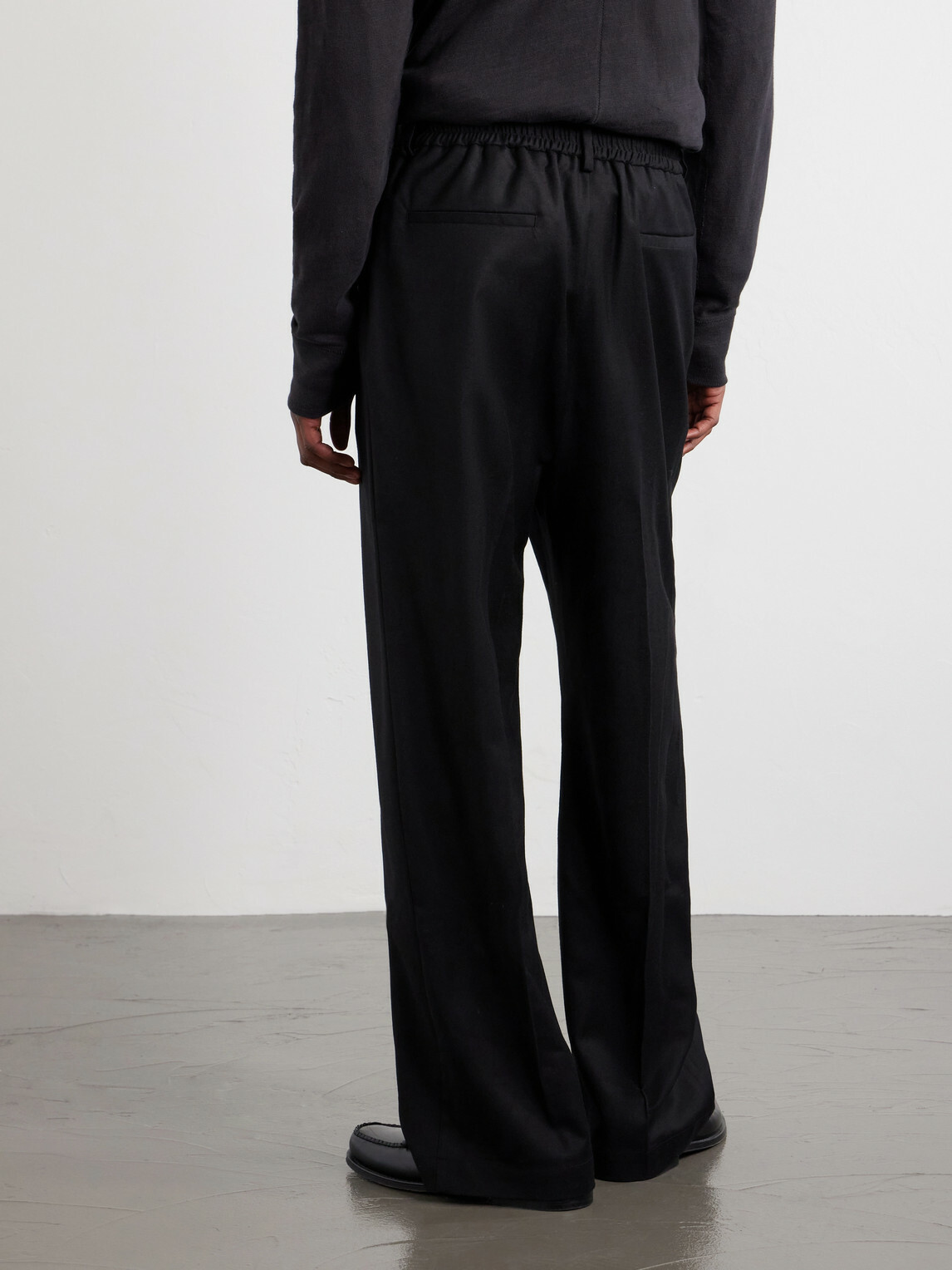 Barena - Mado Wide-Leg Wool-Blend Drawstring Trousers - Black