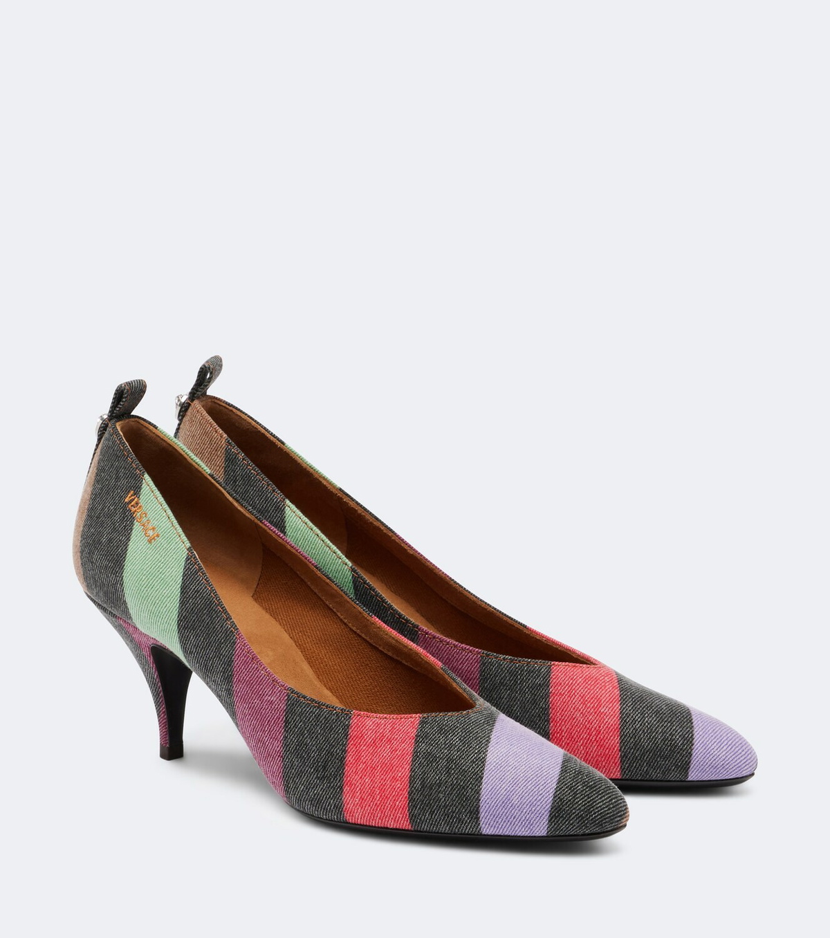 Versace Tina striped denim pumps