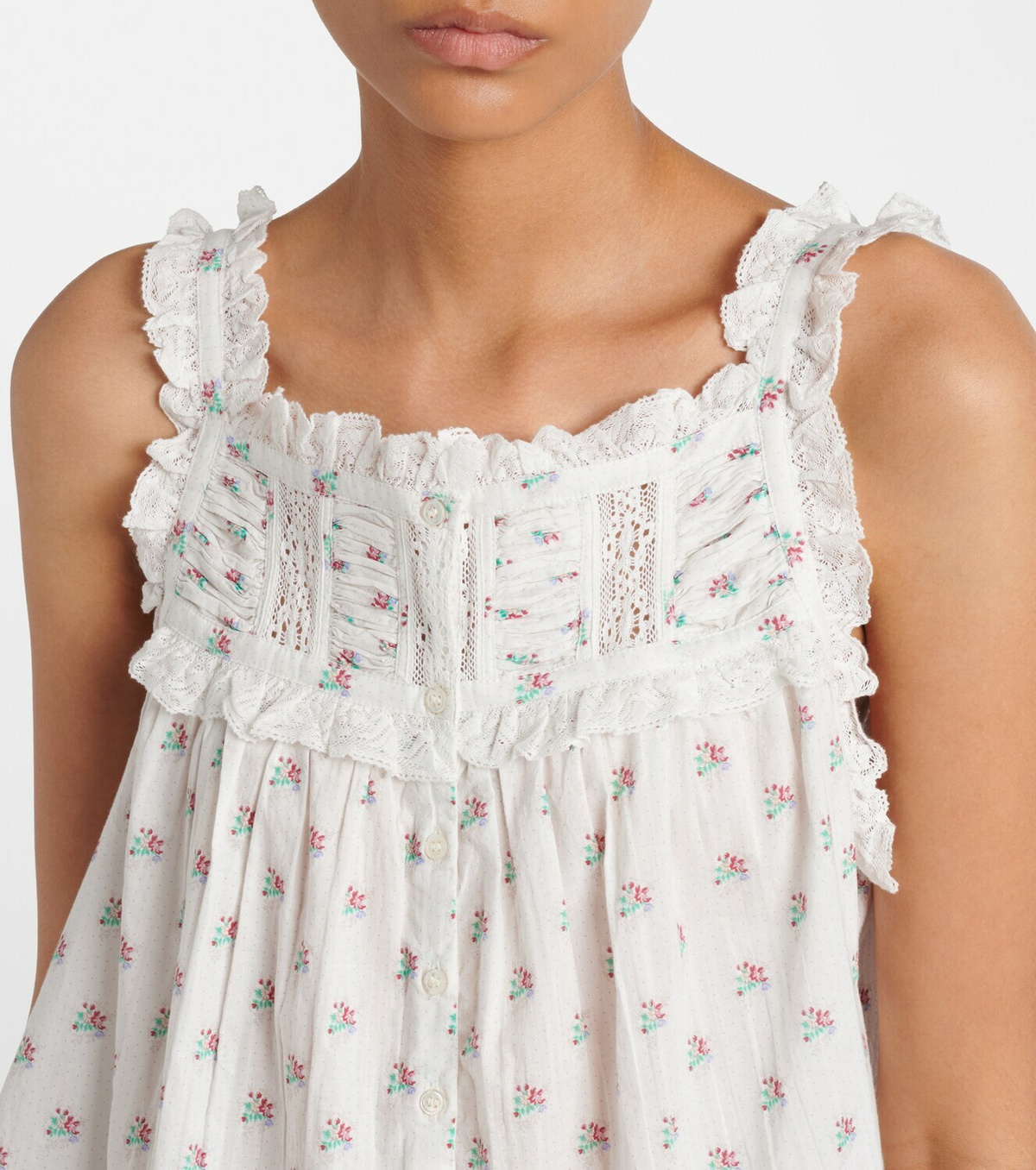 Dôen Fidella floral lace-trimmed cotton top
