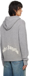 Palm Angels Gray Curved Logo Hoodie