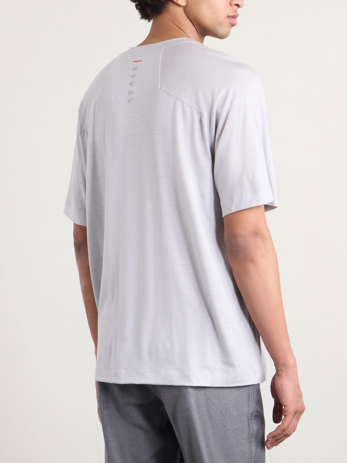 SEASE - Runner Logo-Print Merino Wool T-Shirt - Gray