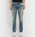 SAINT LAURENT - Skinny-Fit Distressed Stretch-Denim Jeans - Blue