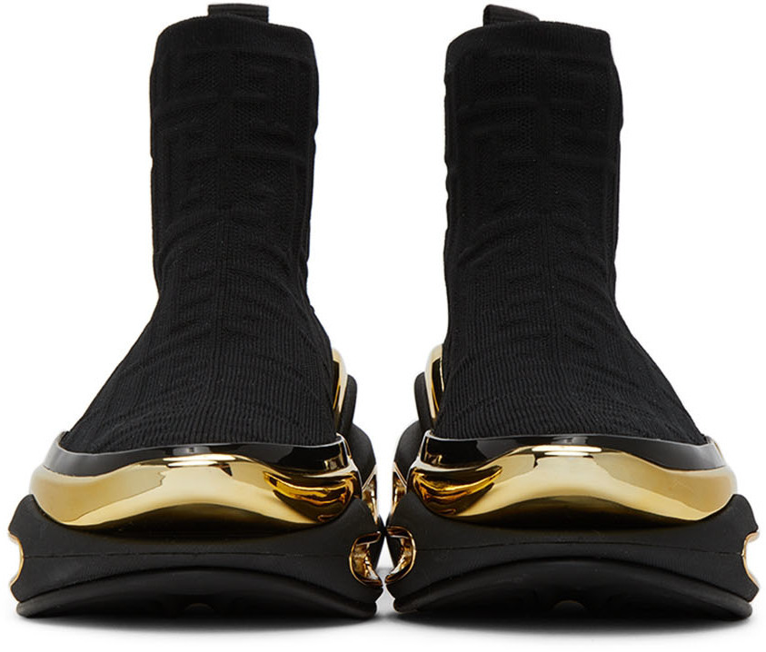 Balmain Black Knit Monogram B-Bold High Sneakers Balmain