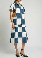 Lovebirds Darcey Checked Cotton and Denim Midi Skirt Blue And White