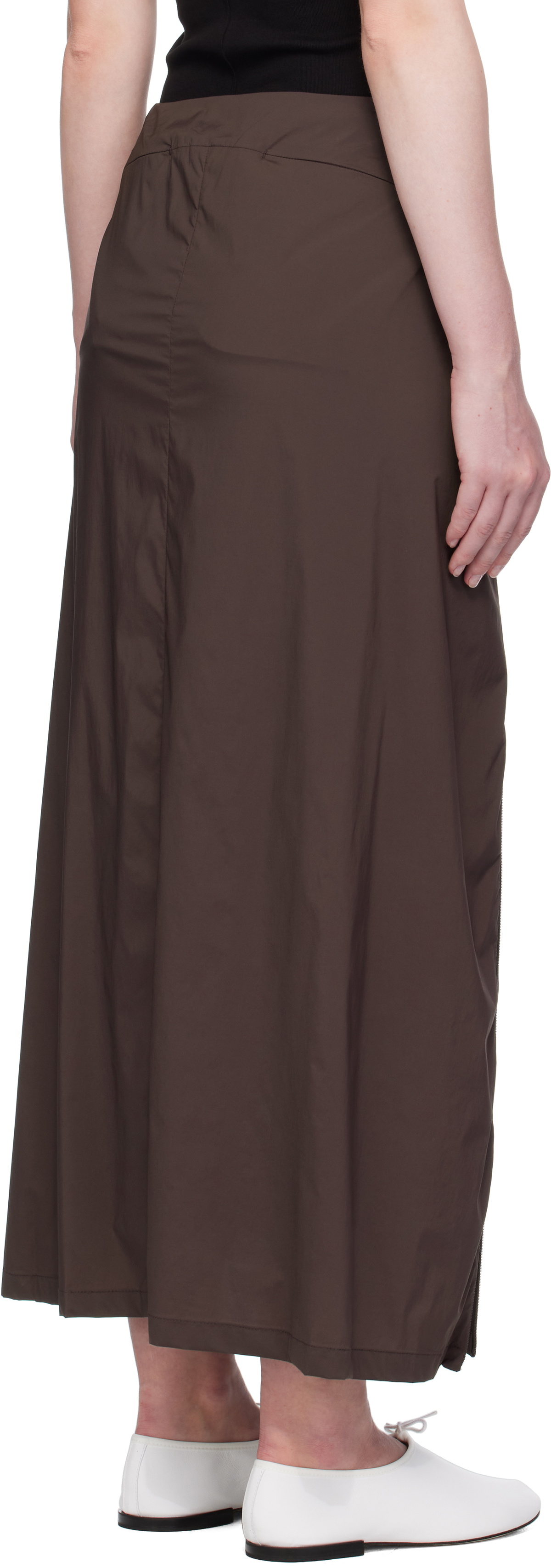 AMOMENTO Brown Side Vent Long Maxi Skirt