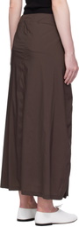 AMOMENTO Brown Side Vent Long Maxi Skirt