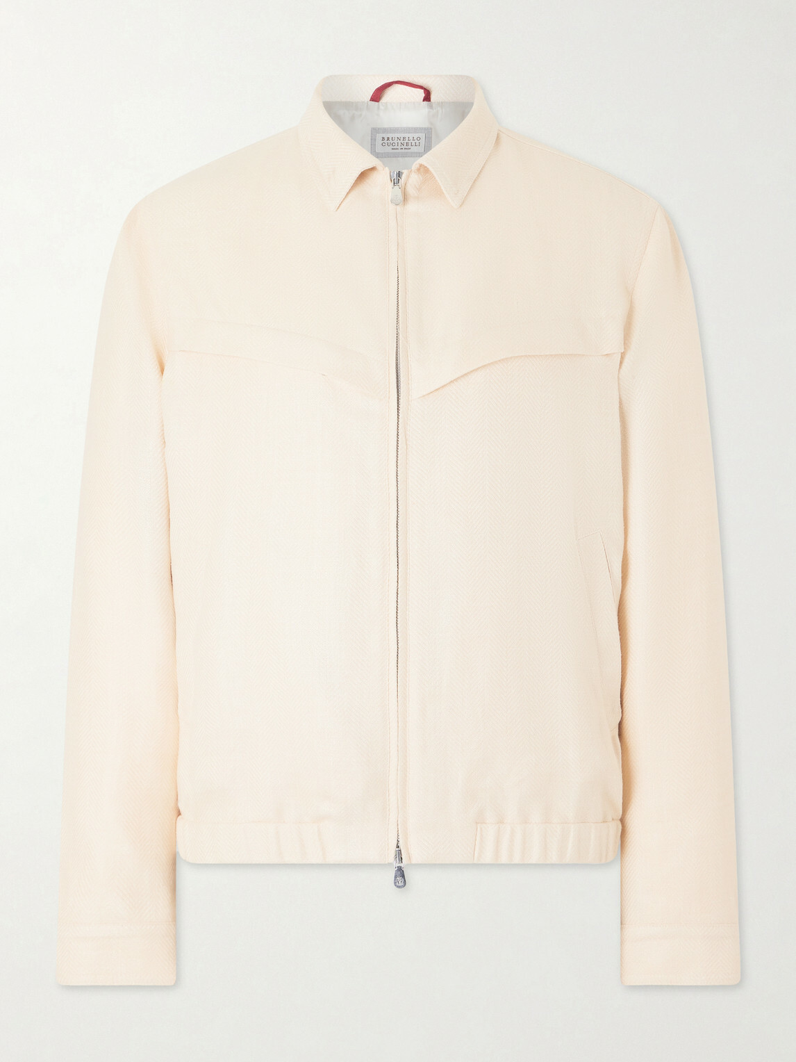 Brunello Cucinelli - Herringbone Wool, Silk and Linen-Blend Blouson Jacket - Neutrals