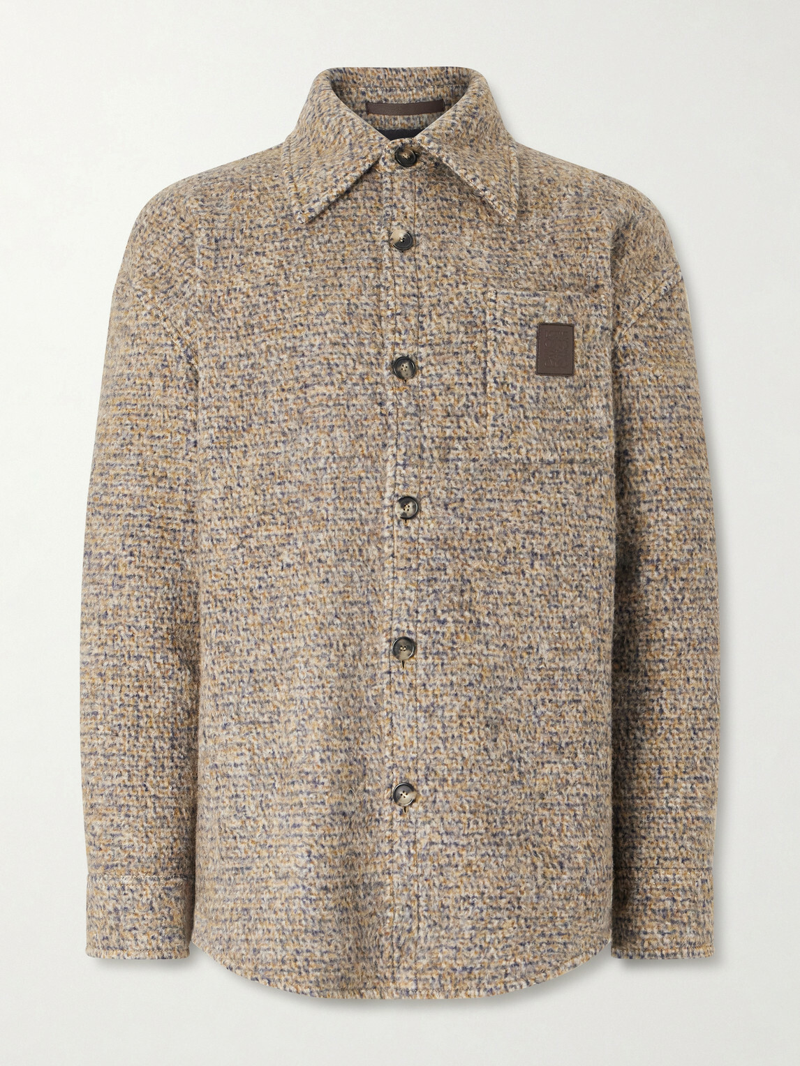 LOEWE - Logo-Appliquéd Brushed Knitted Overshirt - Neutrals
