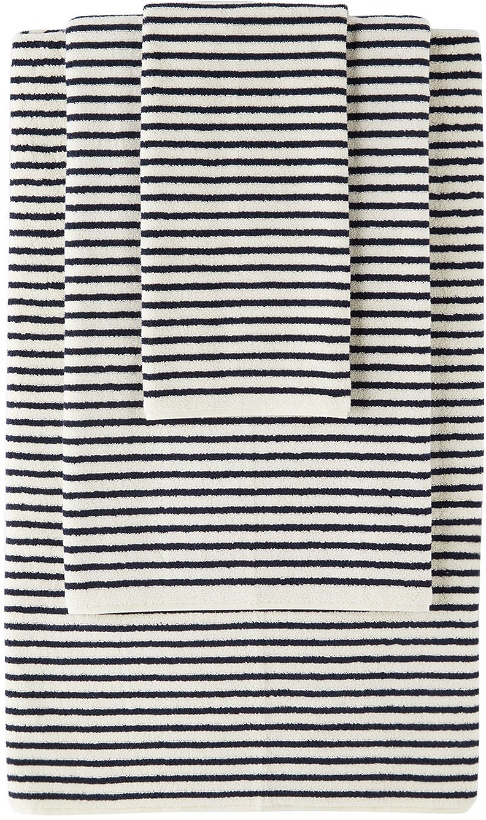 Photo: Tekla Off-White & Navy Organic Three-Piece Towel Set
