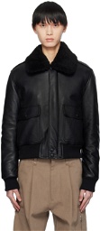 AMI Alexandre Mattiussi Black Padded Leather Bomber Jacket