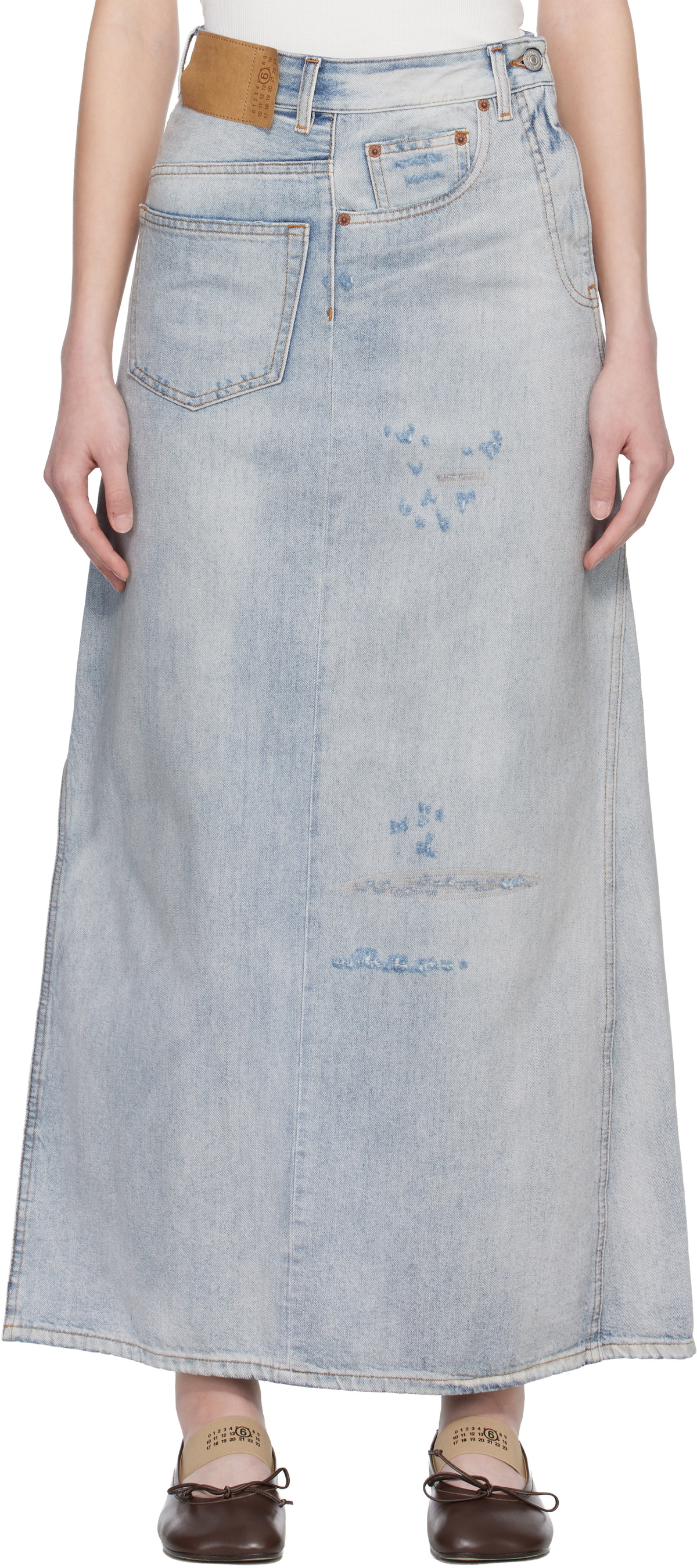 MM6 Maison Margiela Blue Distressed Midi Skirt