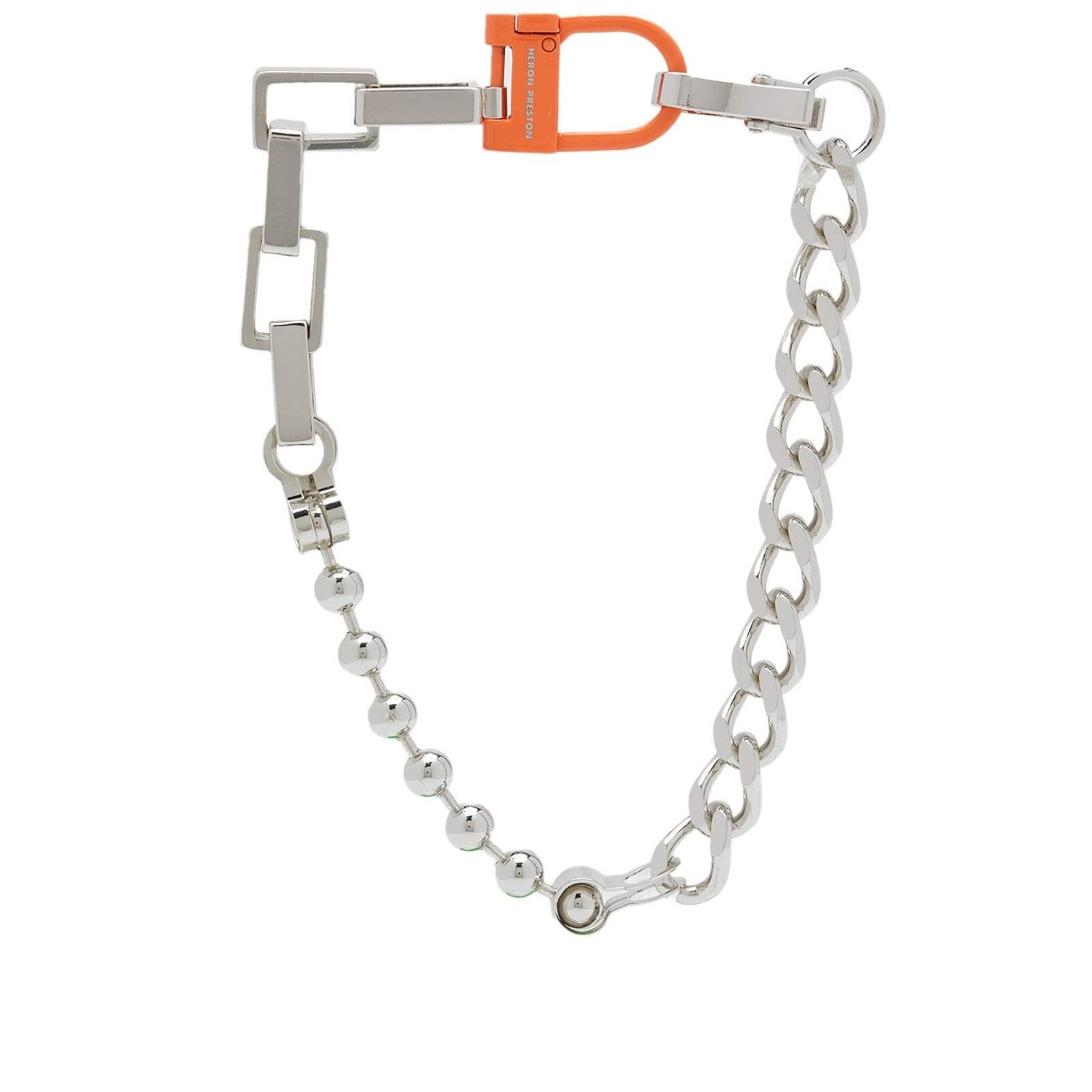 Photo: Heron Preston Men's Multichain Square Necklace in Silver/Orange