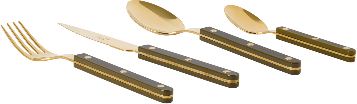 Sabre Gold & Green Bistrot Solid Flatware Set, 4 pcs