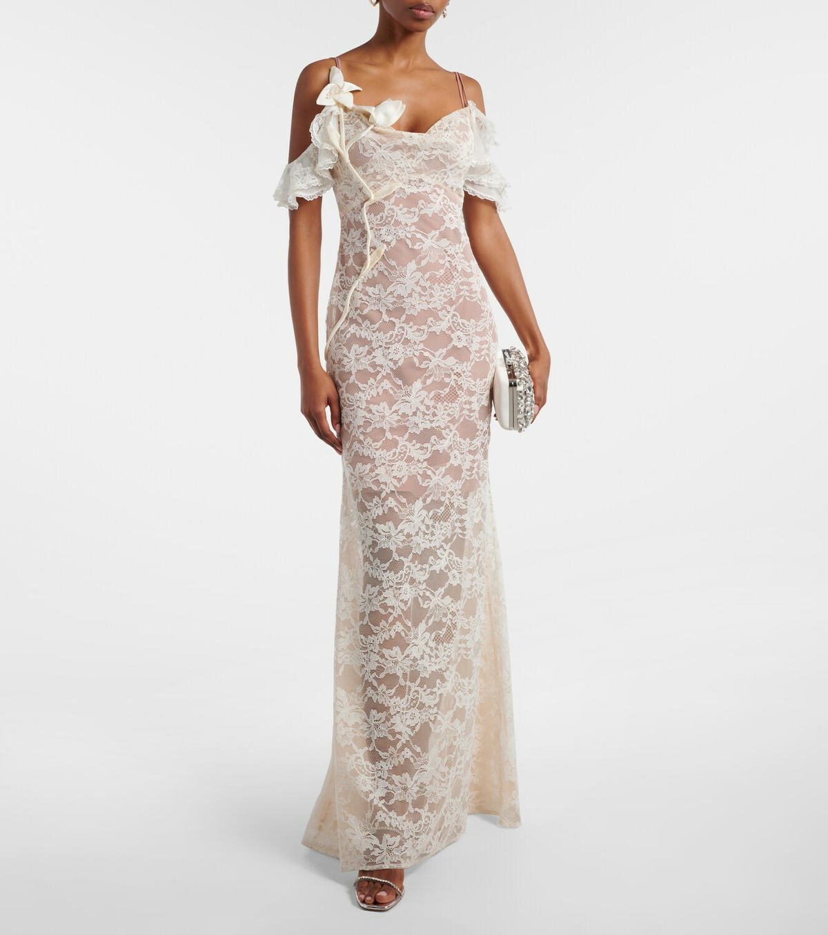 Self-Portrait Floral-appliqué lace gown