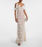 Self-Portrait Floral-appliqué lace gown