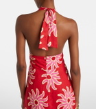 Cala de la Cruz Dasha printed halterneck linen maxi dress