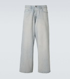 Balenciaga Leather-trimmed wide-leg jeans