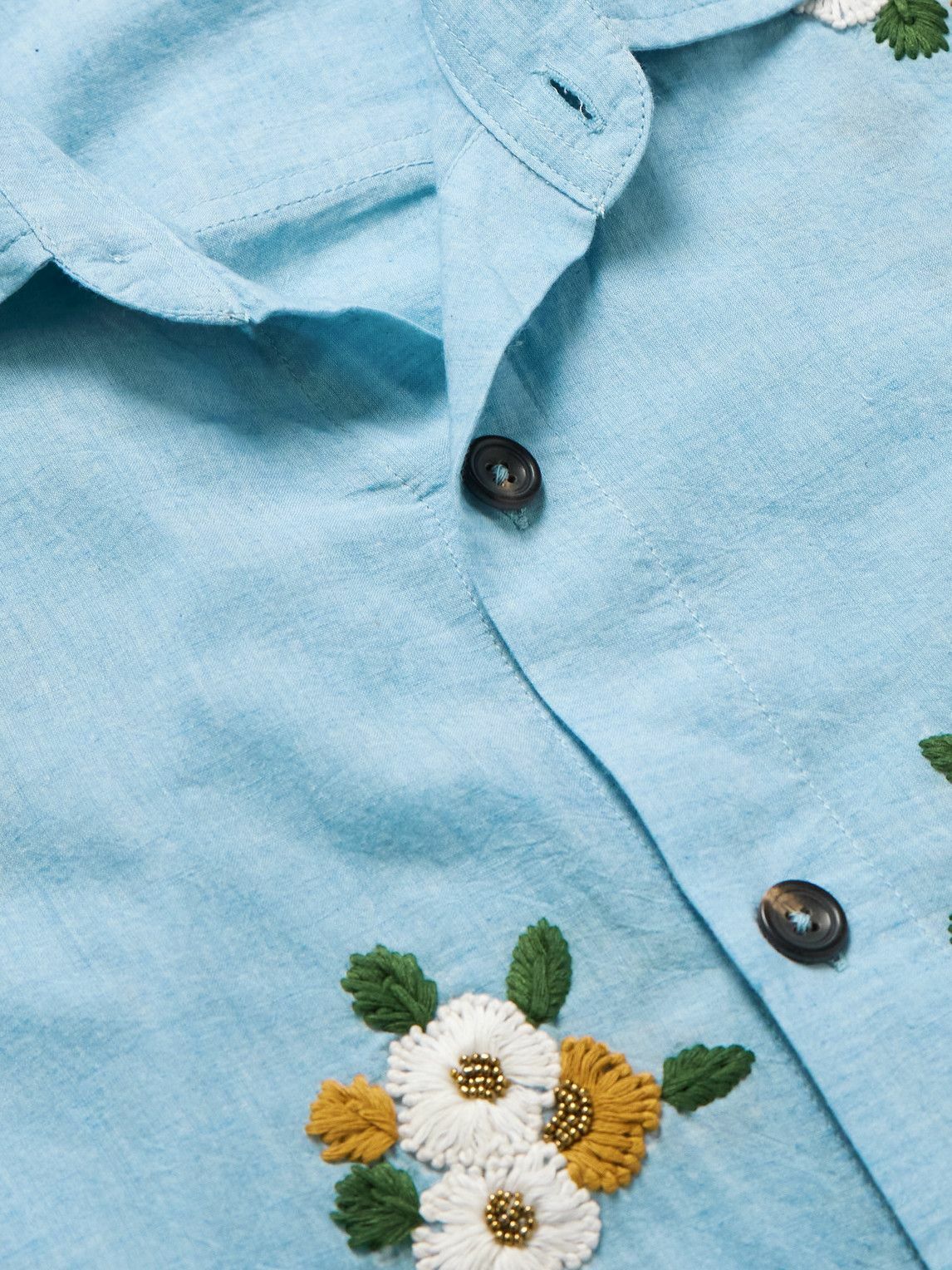 KARTIK RESEARCH 手刺繍 長袖シャツ Kartik Research - Floral-Embroidered Embellished Cotton Shirt