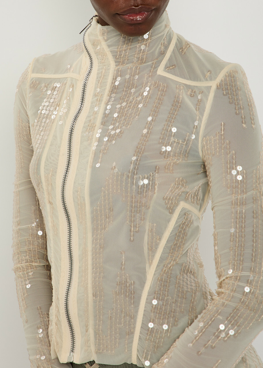 Rick Owens Lilies Gary Embellished Mesh Jacket Brown