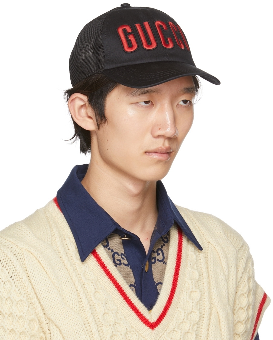 Cotton canvas baseball hat with Gucci patch in black