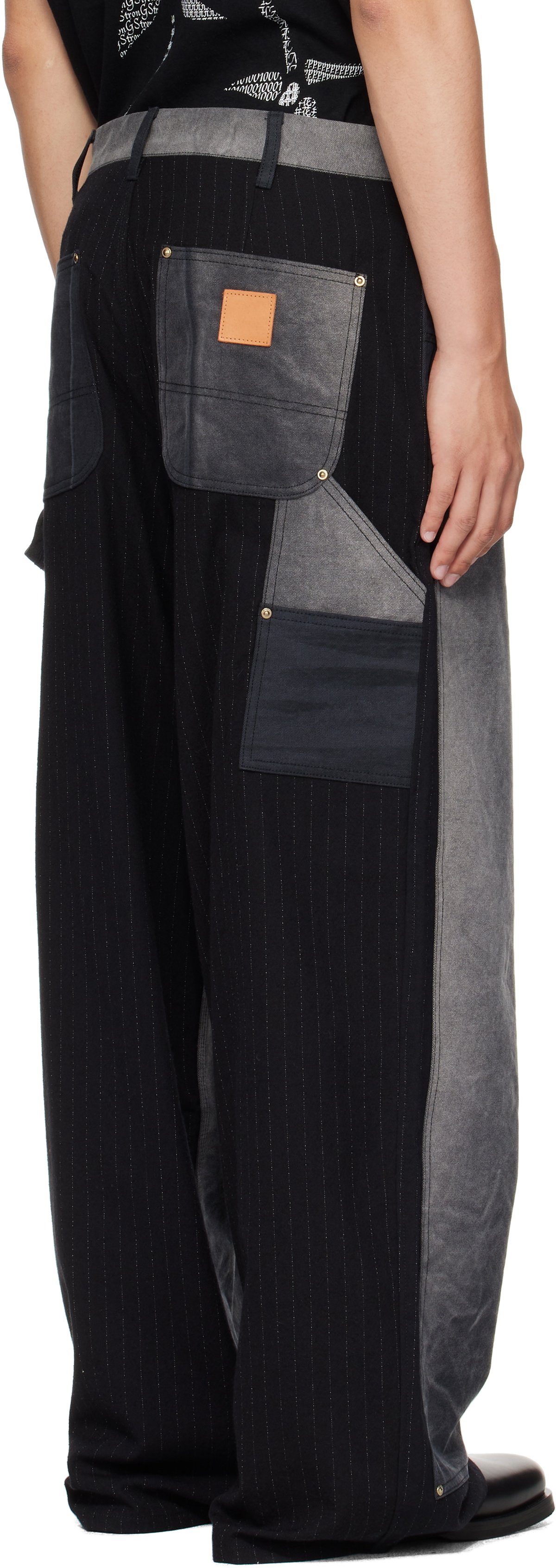 Khoki Black Vintage-Effect Work Trousers